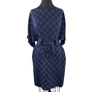 3.1 Phillip Lim Navy Grid Mini Dress Silk Windowpane Check Dolman Sleeve Size 6